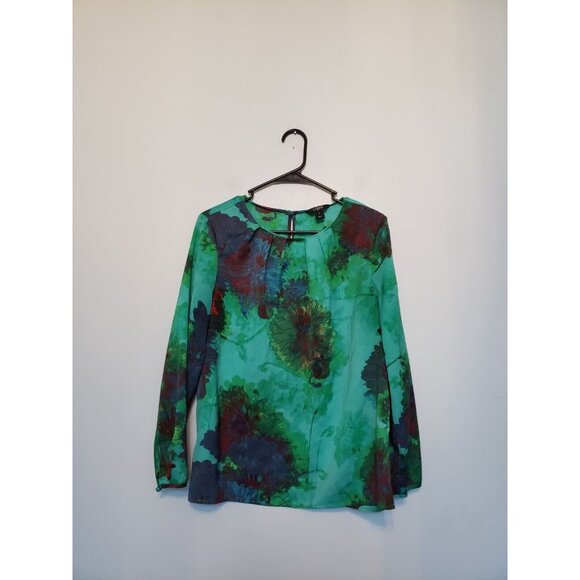 J.CREW Tops - J Crew Womens M Blouse Floral Green Blue 3/4 Sleeve Tie Dye Bold Colors Satin